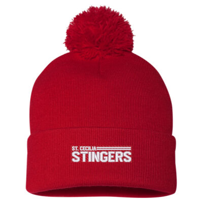 White Embroidered Cuffed Pom Pom Toque Thumbnail